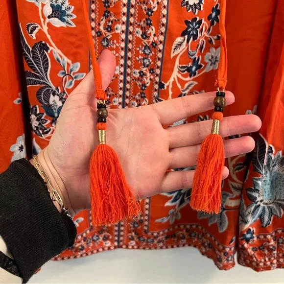 Women’s Chico’s orange patterned long sleeve blouse size 16/18 - Picture 2 of 7